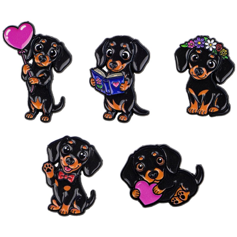 Enamel Pin Set - 5pcs Cute Dachshund Enamel Pin Set