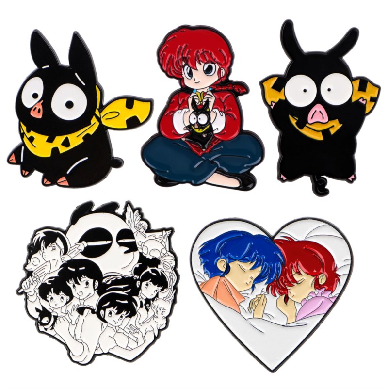 Enamel Pin Set - Cute Q Version Cartoon Girl Black