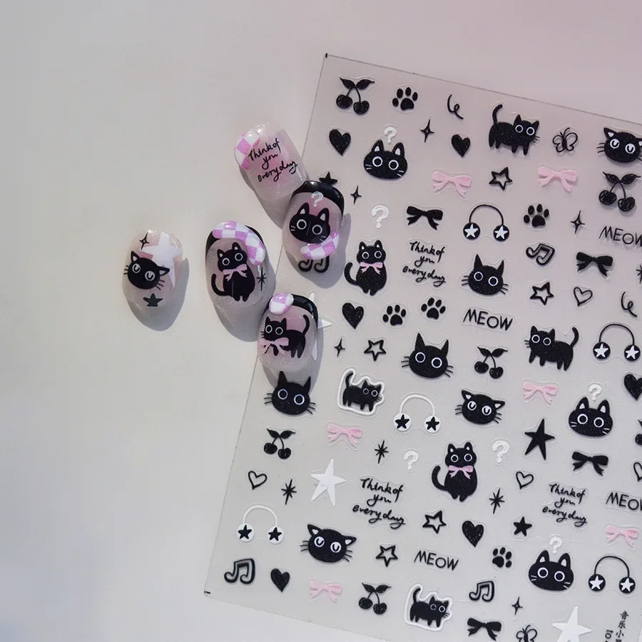 Cute Black Cat Kitten Nail Sti - Anime Merchandise Nepal recension och pris