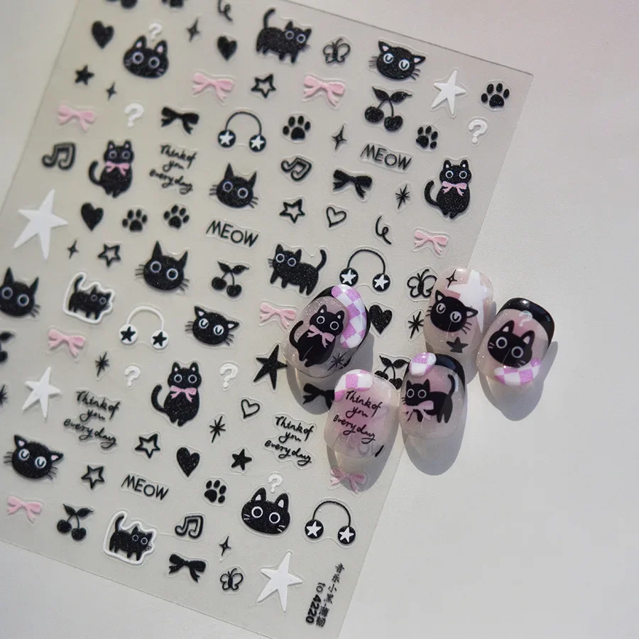 Cute Black Cat Kitten Nail Sti - Anime Merchandise Nepal recension och pris