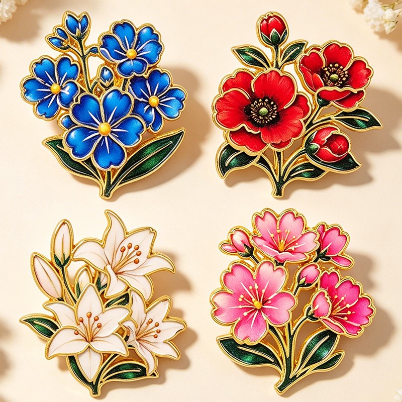 Cute Vintage Colorful Floral E - Enamel Pin Set recension och pris