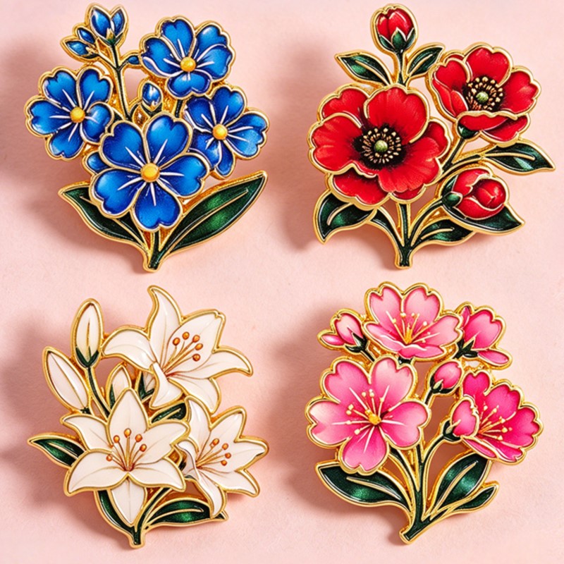 Cute Vintage Colorful Floral E - Enamel Pin Set recension och pris