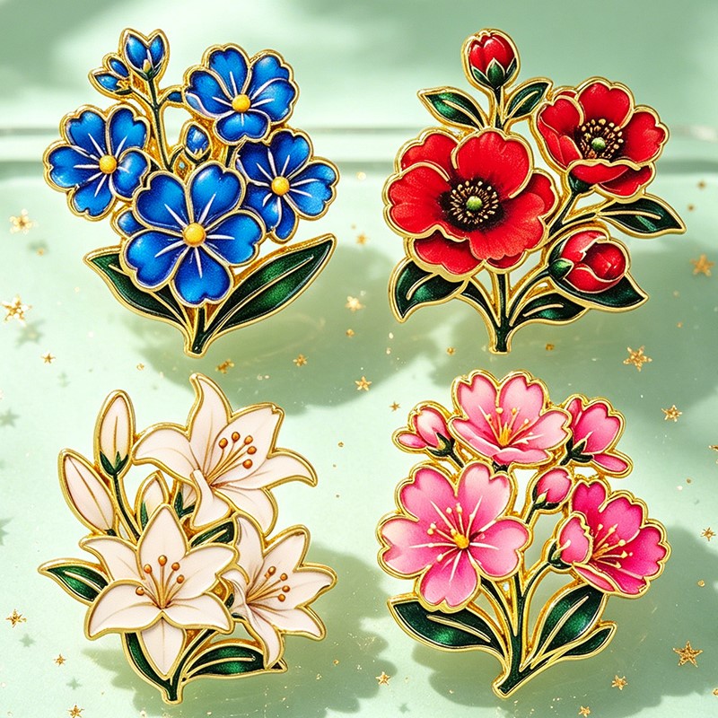 Cute Vintage Colorful Floral E - Enamel Pin Set recension och pris